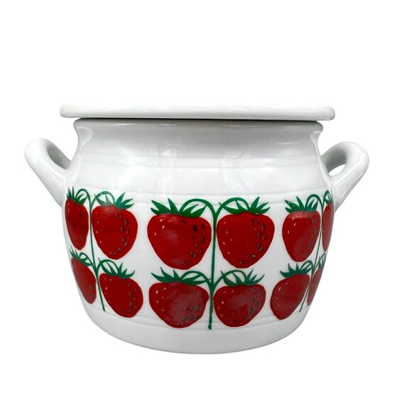 Arabia of Finland Strawberry Jam Jar Pot w/Lid Pomona Raija Uosikkinen 1960's - Picture 2 of 10
